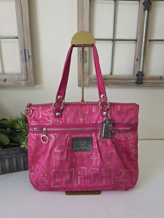 Coach Handbags - Coach Poppy Glam Tote Pink Story Patch Graffiti Print Canvas Limited Edition